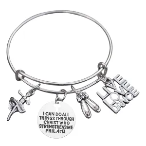 Dance Charm Bracelet, Christian Bangle Bracelet, Faith I Can Do All Things Through Christ Who Strengthens Me Phil. 4:13 Scripture Jewelry, Dance Gifts For Women and Girls