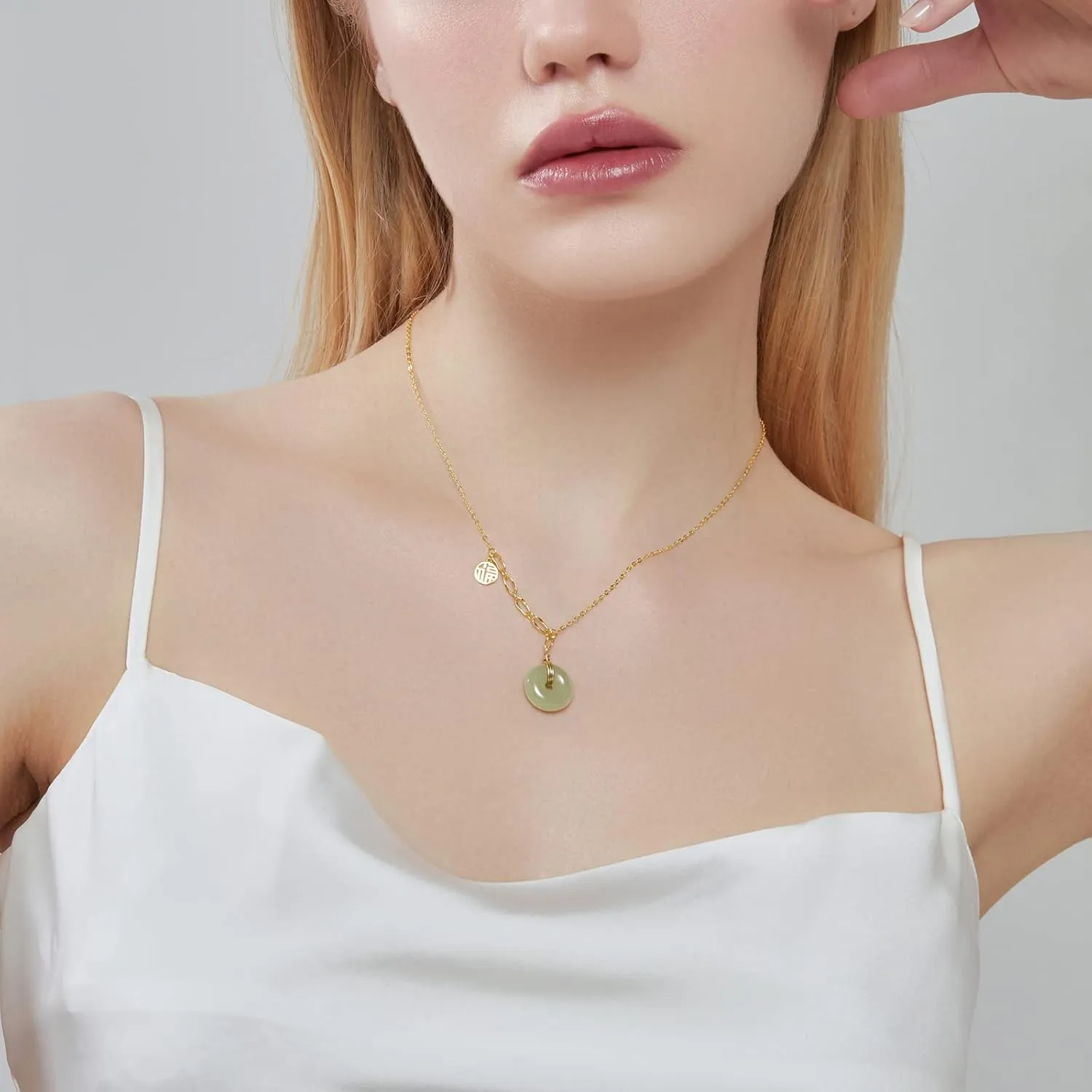 DAUMIER Jade Necklace 925 Sterling Silver 14K Gold Plated Jade Pendant Necklaces for Women Natural Green Hetian Jade Necklace Jewelry Gift for Women Girls
