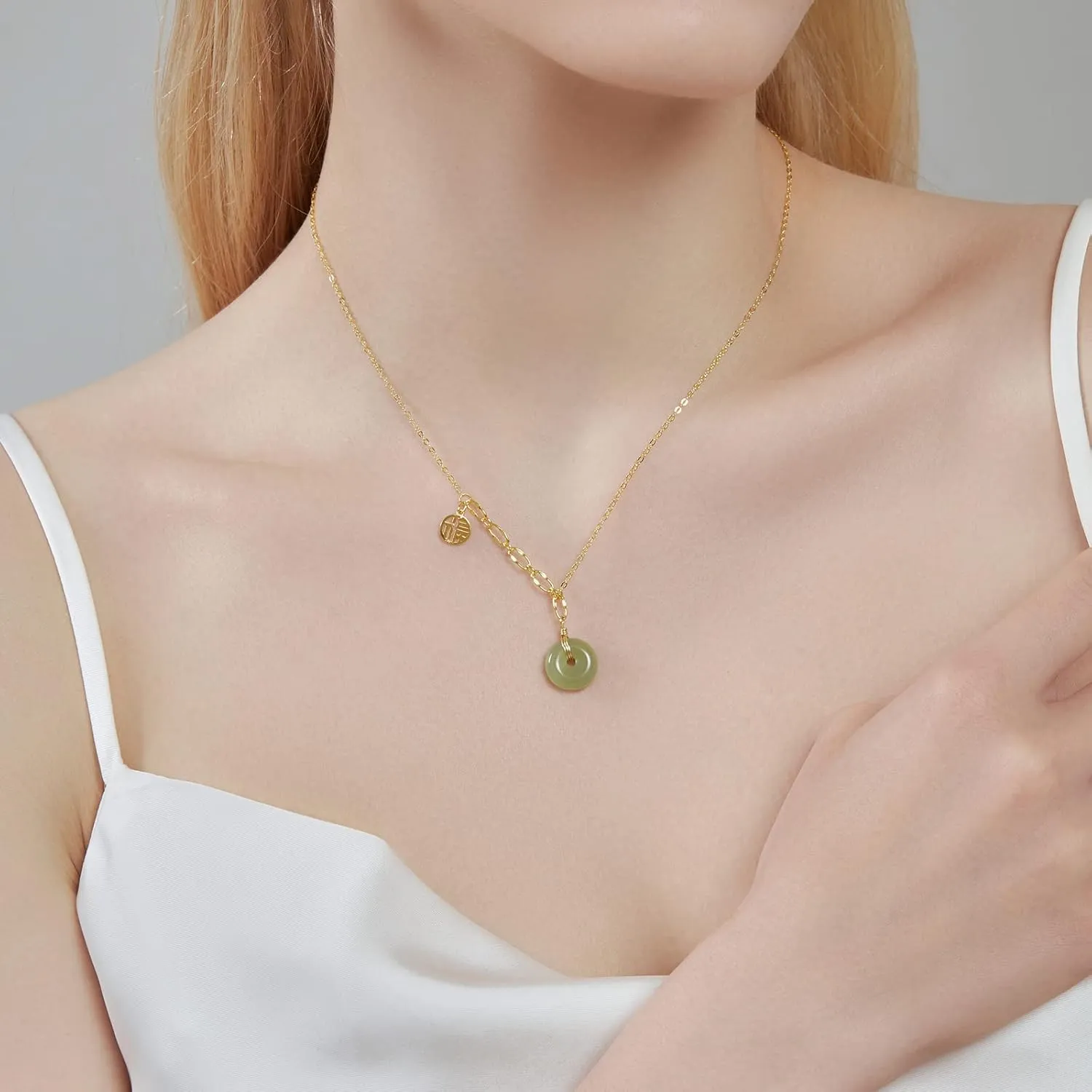 DAUMIER Jade Necklace 925 Sterling Silver 14K Gold Plated Jade Pendant Necklaces for Women Natural Green Hetian Jade Necklace Jewelry Gift for Women Girls