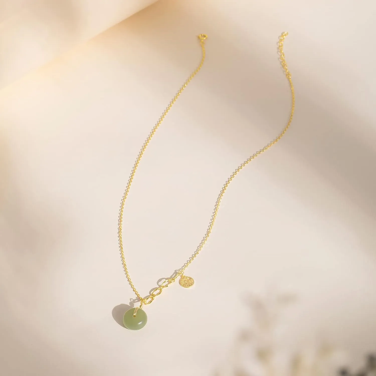 DAUMIER Jade Necklace 925 Sterling Silver 14K Gold Plated Jade Pendant Necklaces for Women Natural Green Hetian Jade Necklace Jewelry Gift for Women Girls