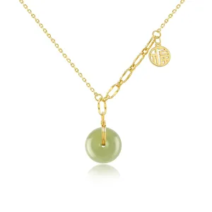DAUMIER Jade Necklace 925 Sterling Silver 14K Gold Plated Jade Pendant Necklaces for Women Natural Green Hetian Jade Necklace Jewelry Gift for Women Girls