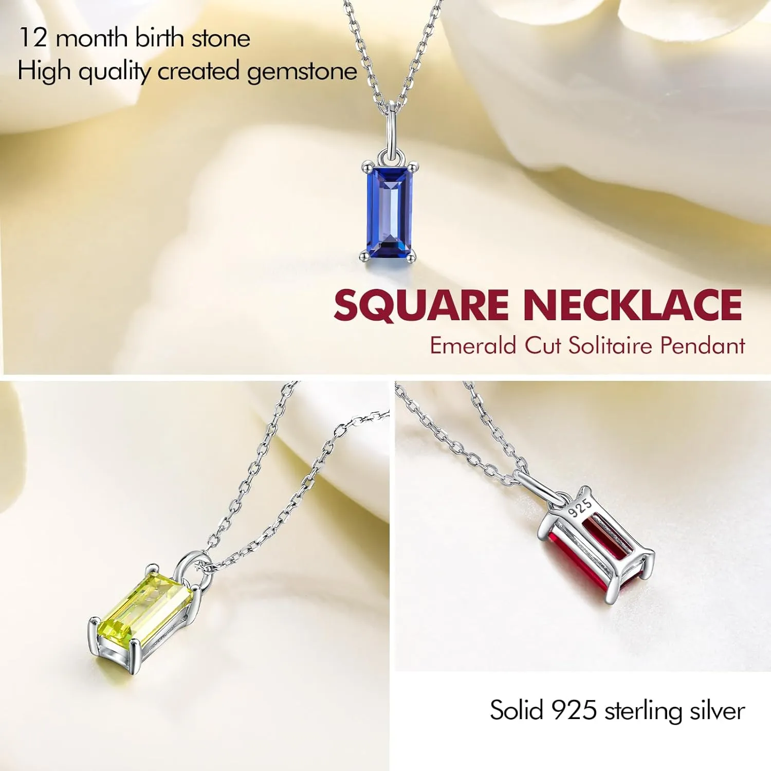 DAYBYDAY Dainty Birthstone Necklace for Women 925 Sterling Silver/Gold Plated Minimalist Square Birth Stone Pendant Necklace Birthstone Jewelry (with Gift Box)