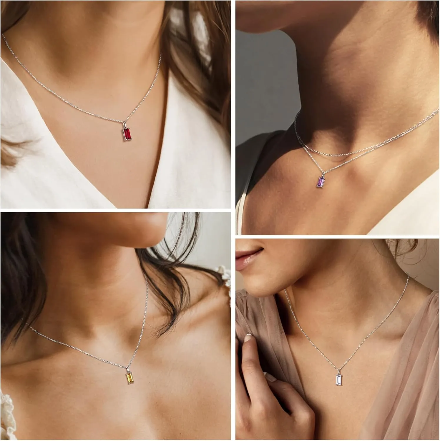 DAYBYDAY Dainty Birthstone Necklace for Women 925 Sterling Silver/Gold Plated Minimalist Square Birth Stone Pendant Necklace Birthstone Jewelry (with Gift Box)