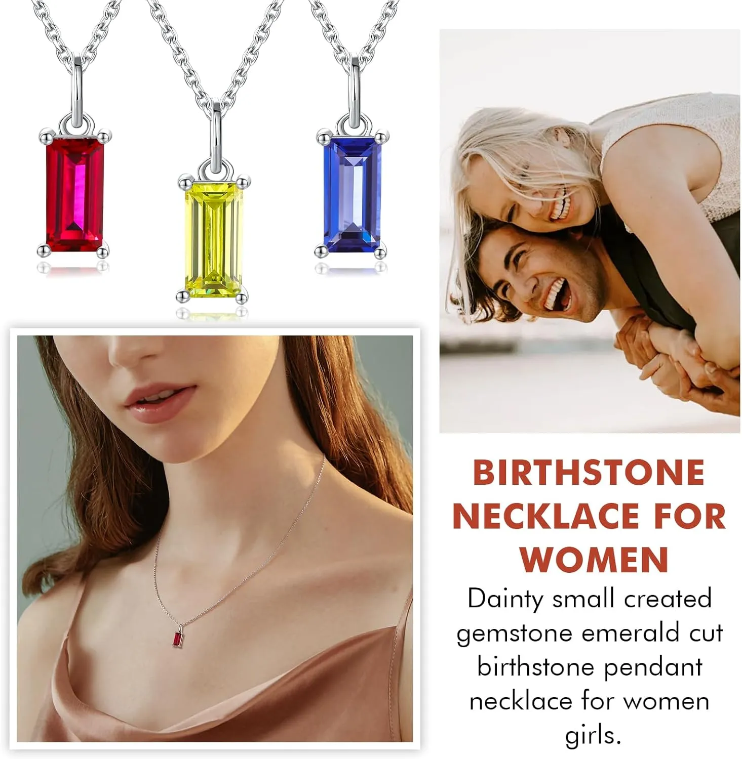 DAYBYDAY Dainty Birthstone Necklace for Women 925 Sterling Silver/Gold Plated Minimalist Square Birth Stone Pendant Necklace Birthstone Jewelry (with Gift Box)