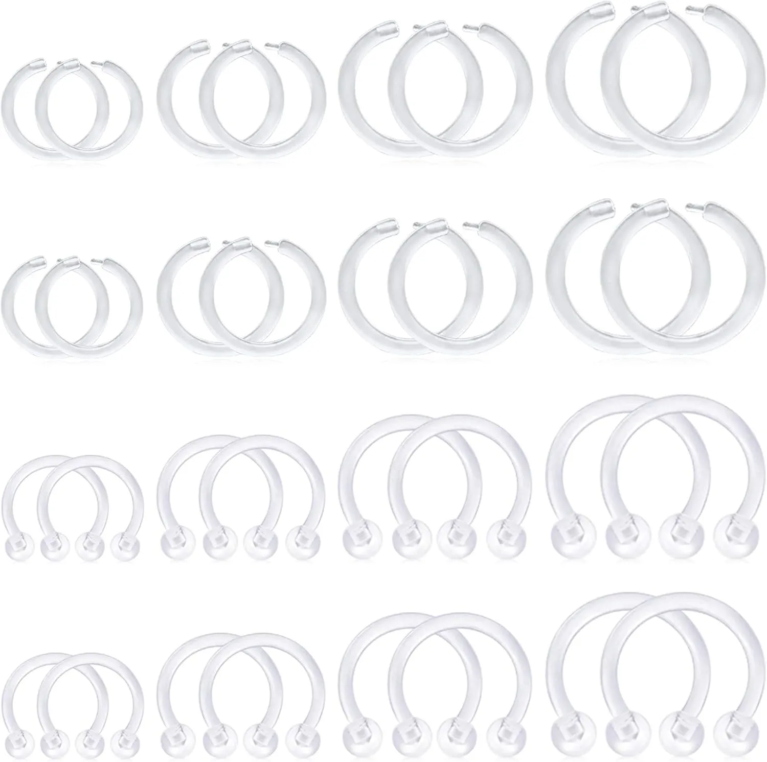 D.Bella 16G Clear Piercing Retainers Flexible Cartilage Helix Daith Rook Tragus Earring Retainer Bioflex Plastic Nose Septum Lip Eyebrow Rings Piercing Retainer