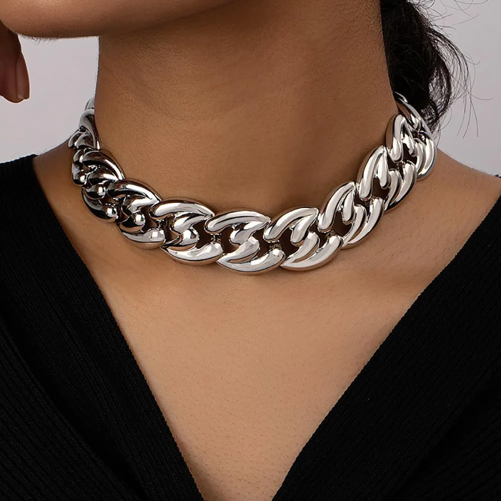Denifery Dainty Gold Chunky Choker Cuban Link Chain Thick Necklaces Punk Statement Hip Hop Jewelry for Women