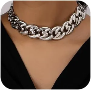 Denifery Dainty Gold Chunky Choker Cuban Link Chain Thick Necklaces Punk Statement Hip Hop Jewelry for Women