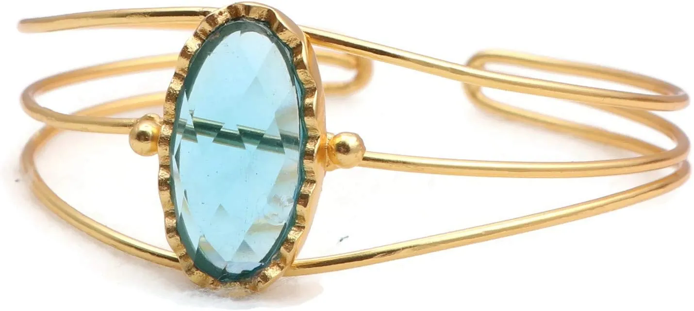 Designer Blue Topaz Hydro Handmade Gold Plated Brass Bracelets Adjustable Bangle