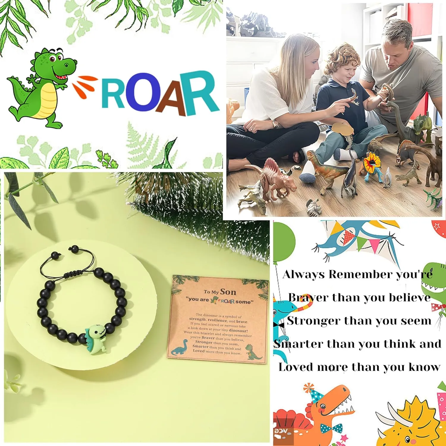 Dinosaur Bracelets for Teen Boy Mothers Day Gifts for Son/Nephew/Grandson Adjustable Black Beaded Dinosaur Bracelets Birthday Gifts for Him/Bonus Son/Brother
