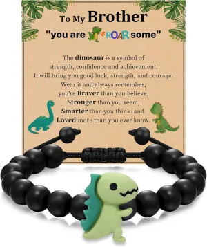 Dinosaur Bracelets for Teen Boy Mothers Day Gifts for Son/Nephew/Grandson Adjustable Black Beaded Dinosaur Bracelets Birthday Gifts for Him/Bonus Son/Brother