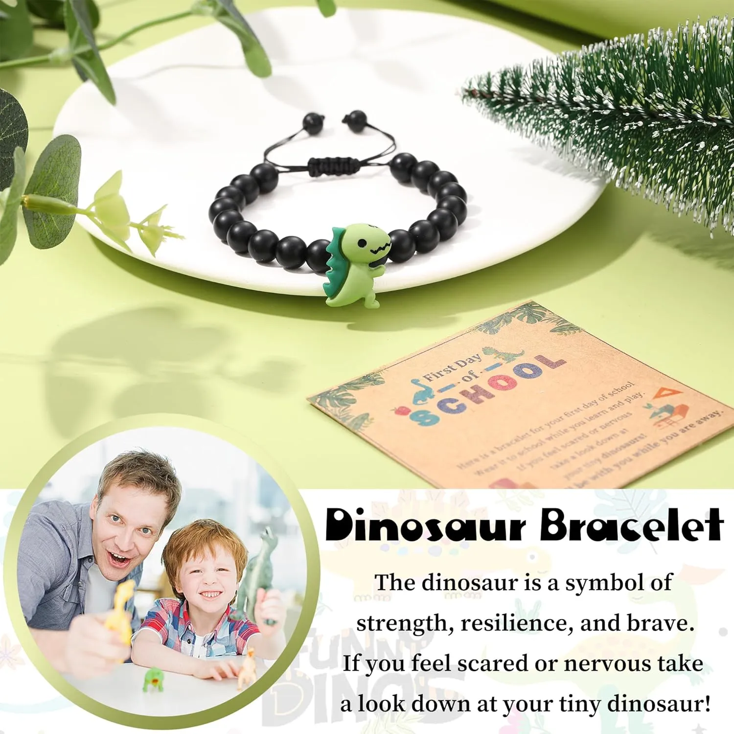 Dinosaur Bracelets for Teen Boy Mothers Day Gifts for Son/Nephew/Grandson Adjustable Black Beaded Dinosaur Bracelets Birthday Gifts for Him/Bonus Son/Brother