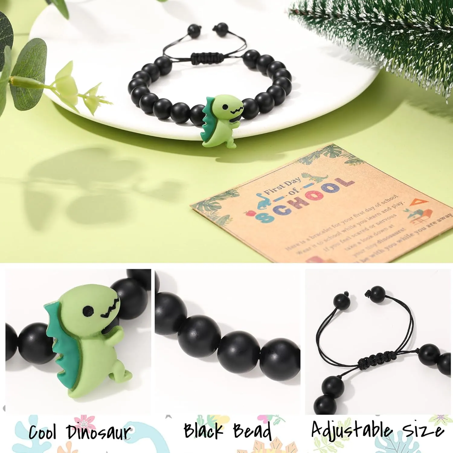 Dinosaur Bracelets for Teen Boy Mothers Day Gifts for Son/Nephew/Grandson Adjustable Black Beaded Dinosaur Bracelets Birthday Gifts for Him/Bonus Son/Brother