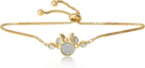 Disney Womens Minnie Mouse Bracelets  18k Gold Flash-Plated and Sterling Silver Crystals and Glitter