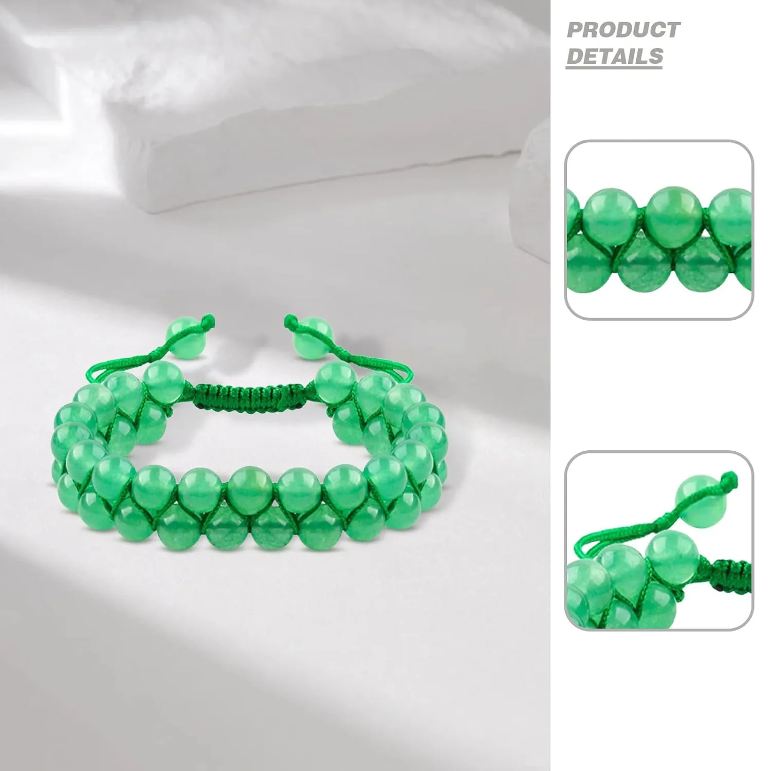 Double-layer Crystal Vibe Bracelet for Women Men Girls Genuine 8mm Bead Green Jade Emerald Bracelet Healing Crystal Spiritual Bracelet Jewelry Gifts Bring Good Luck and Protection(Emerald)