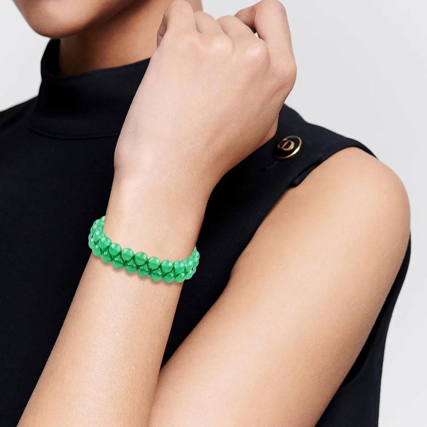 Double-layer Crystal Vibe Bracelet for Women Men Girls Genuine 8mm Bead Green Jade Emerald Bracelet Healing Crystal Spiritual Bracelet Jewelry Gifts Bring Good Luck and Protection(Emerald)