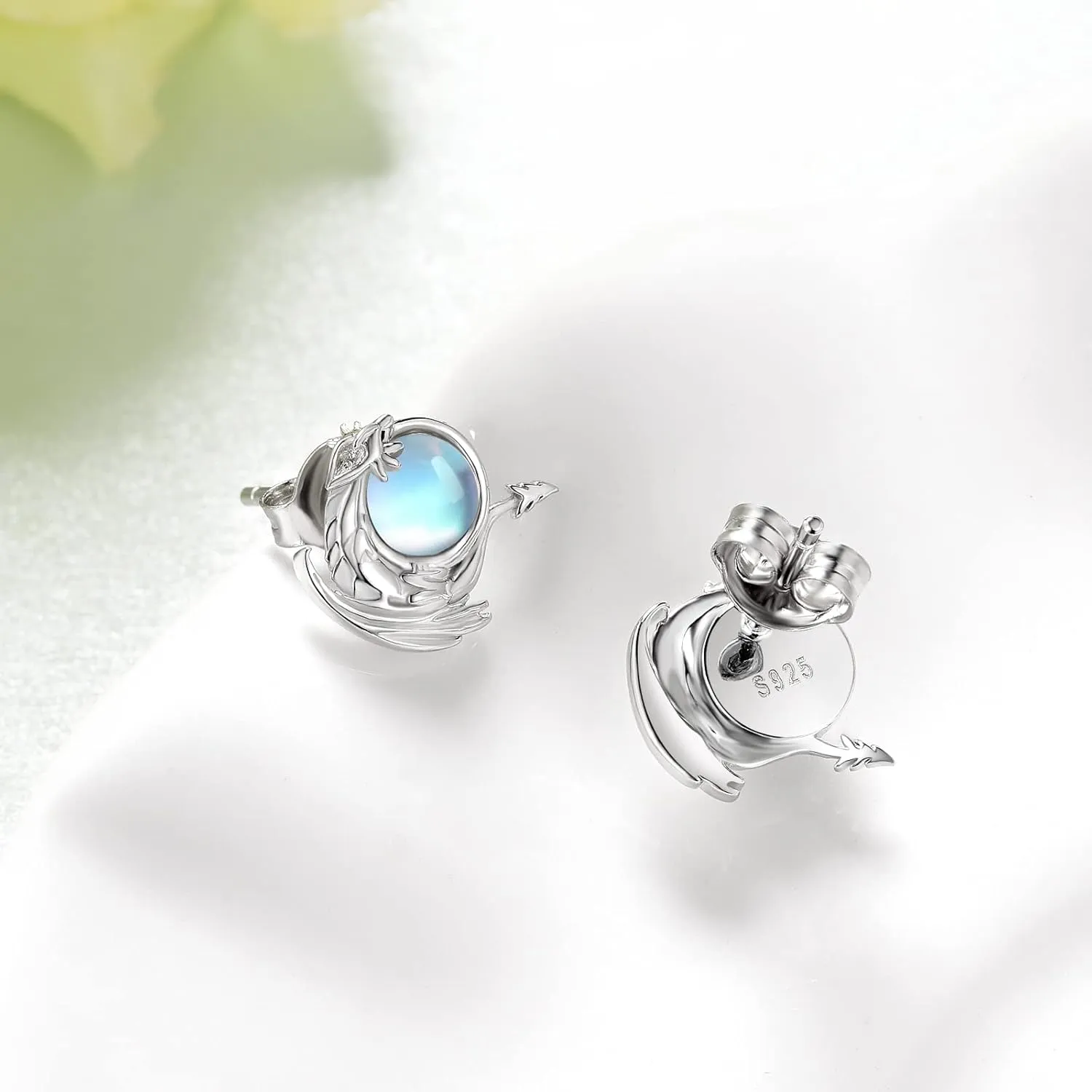 Dragon Stud Earrings 925 Sterling Silver Dragon Earrings for Women Moonstone Dragon Gifts for Girls