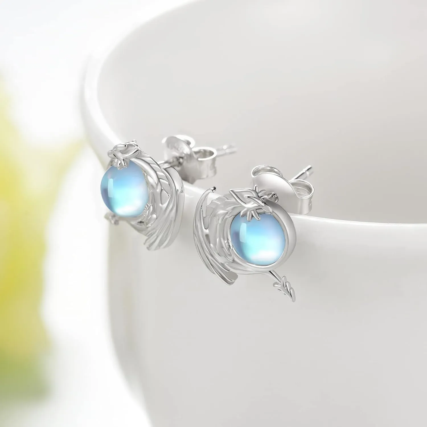 Dragon Stud Earrings 925 Sterling Silver Dragon Earrings for Women Moonstone Dragon Gifts for Girls