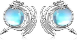 Dragon Stud Earrings 925 Sterling Silver Dragon Earrings for Women Moonstone Dragon Gifts for Girls