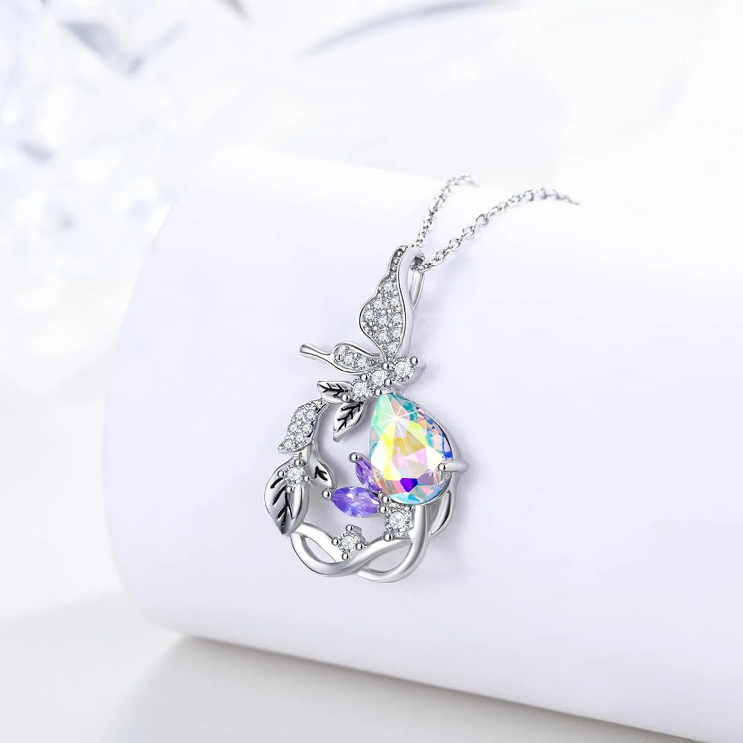 Dreamboat Sterling Silver Red Butterfly Necklaces for Women Crystal Necklace Vine Necklace Birthstone Necklace Gemstone Jewelry Birthday Gift for Mom