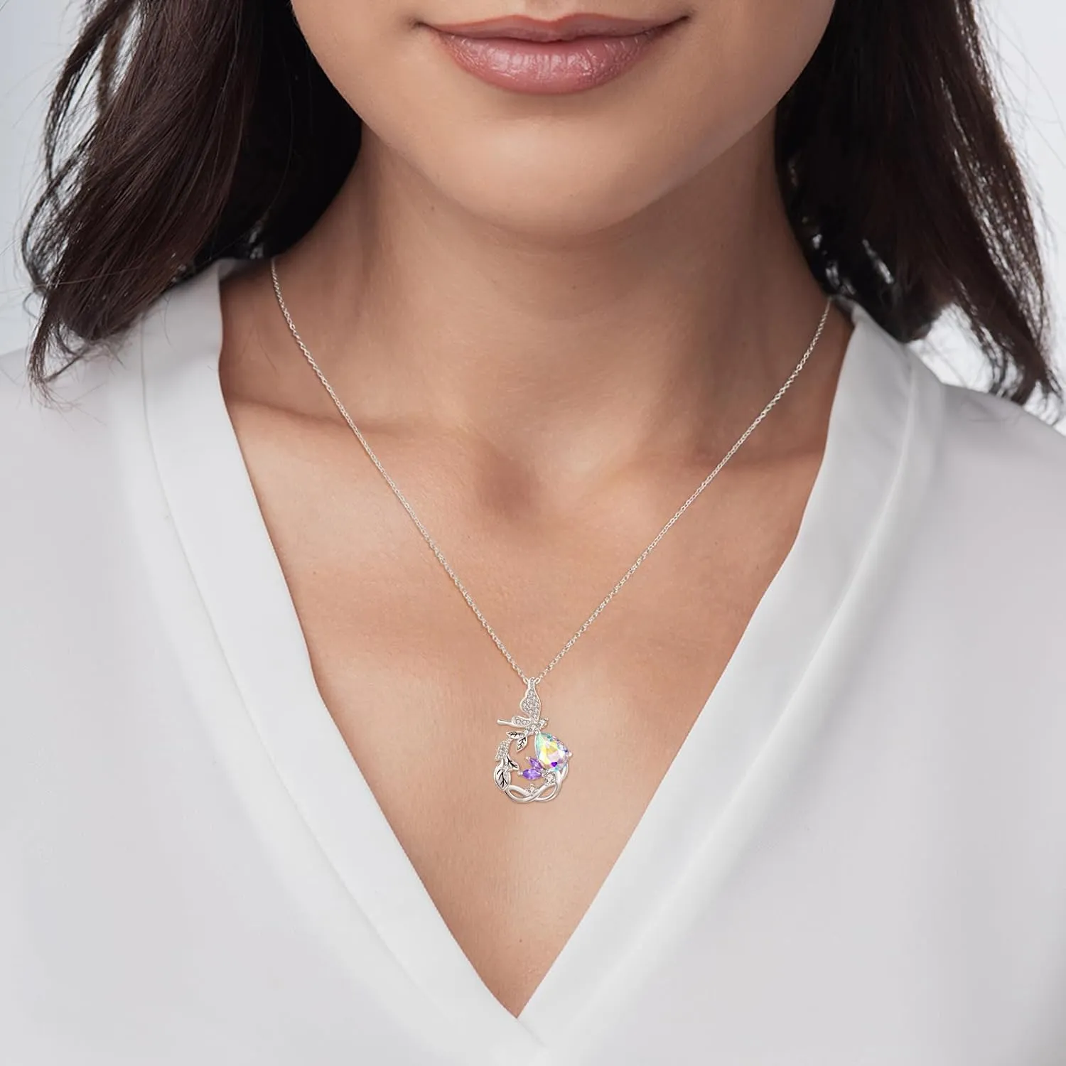 Dreamboat Sterling Silver Red Butterfly Necklaces for Women Crystal Necklace Vine Necklace Birthstone Necklace Gemstone Jewelry Birthday Gift for Mom