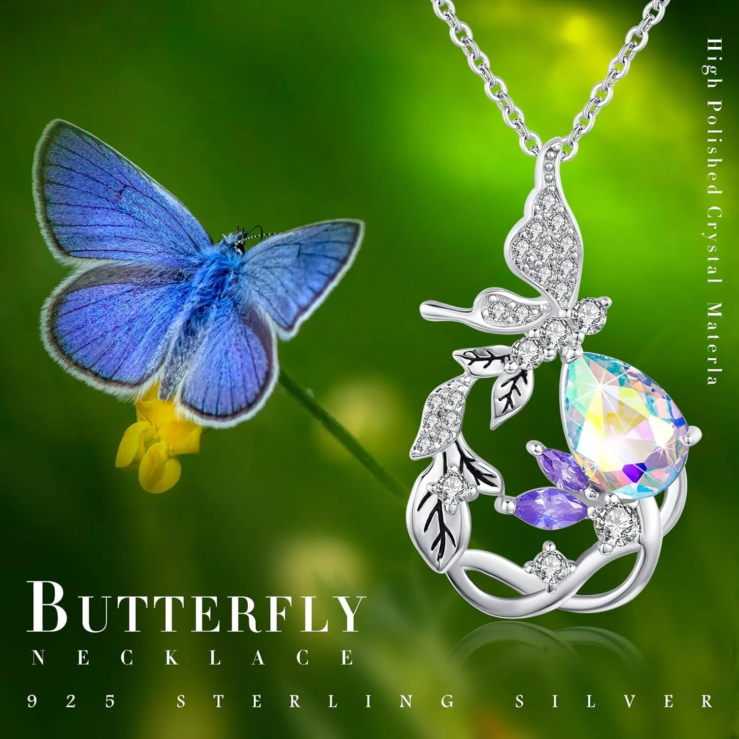 Dreamboat Sterling Silver Red Butterfly Necklaces for Women Crystal Necklace Vine Necklace Birthstone Necklace Gemstone Jewelry Birthday Gift for Mom