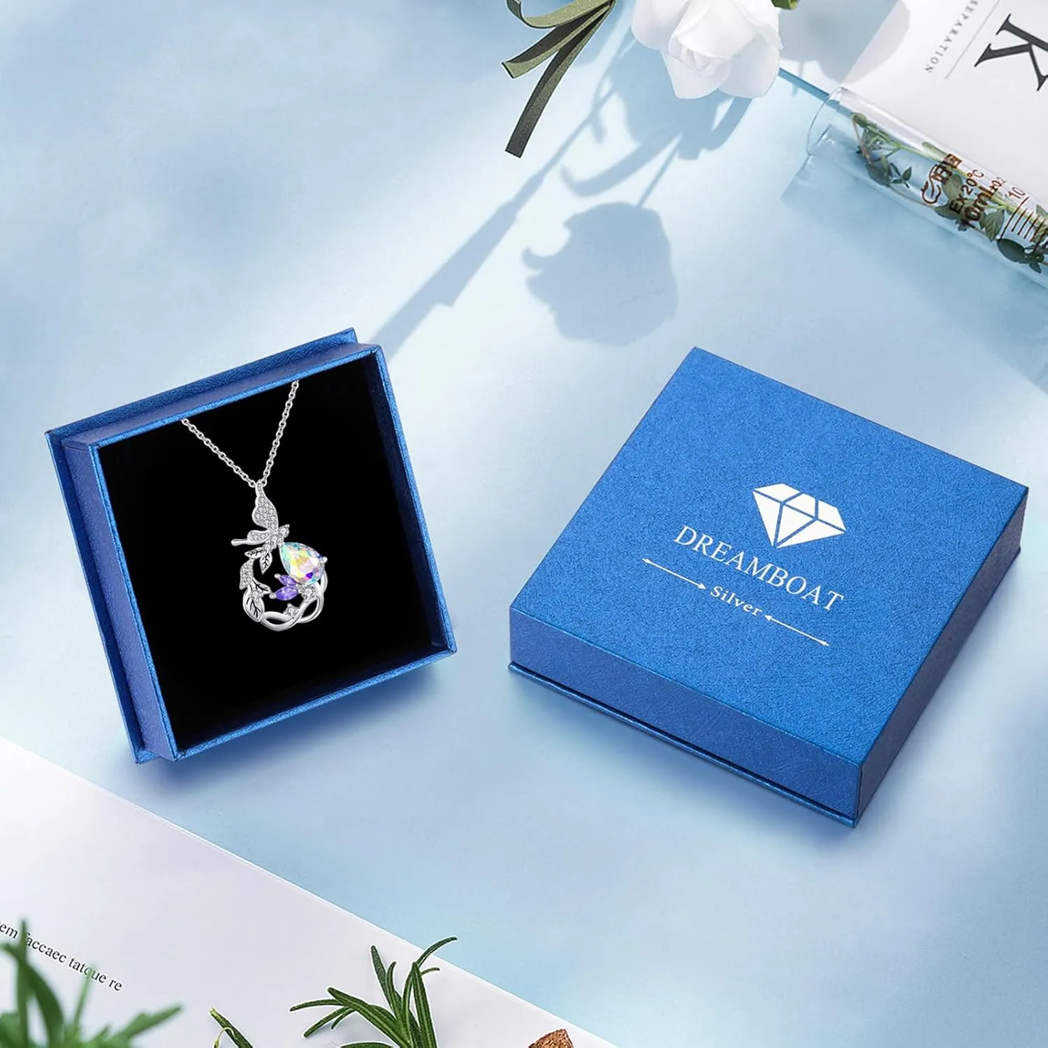 Dreamboat Sterling Silver Red Butterfly Necklaces for Women Crystal Necklace Vine Necklace Birthstone Necklace Gemstone Jewelry Birthday Gift for Mom