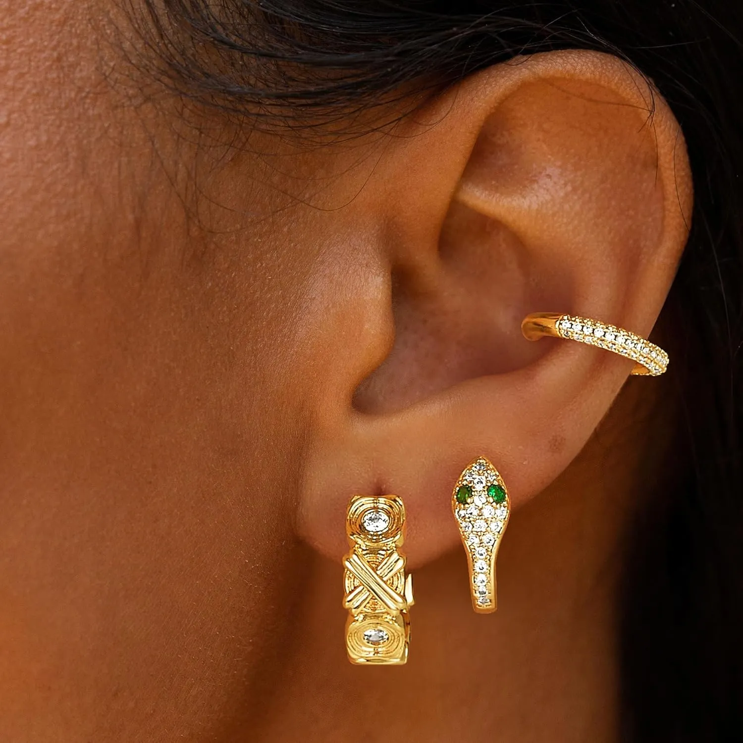 Dremmy Studios Dainty CZ Huggie Hoop Earrings 14K Gold Plated Chunky Simple Cute Thick Round Frill Bead Ball Starburst Cuff Earrings Cubic Zirconia Hoop Earrings Minimalist Personalized Gift for Her