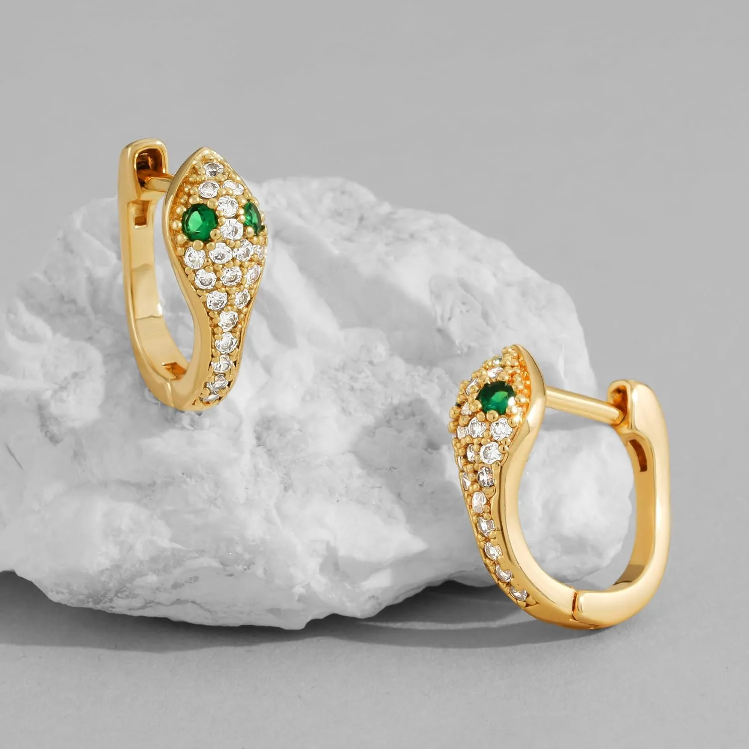 Dremmy Studios Dainty CZ Huggie Hoop Earrings 14K Gold Plated Chunky Simple Cute Thick Round Frill Bead Ball Starburst Cuff Earrings Cubic Zirconia Hoop Earrings Minimalist Personalized Gift for Her