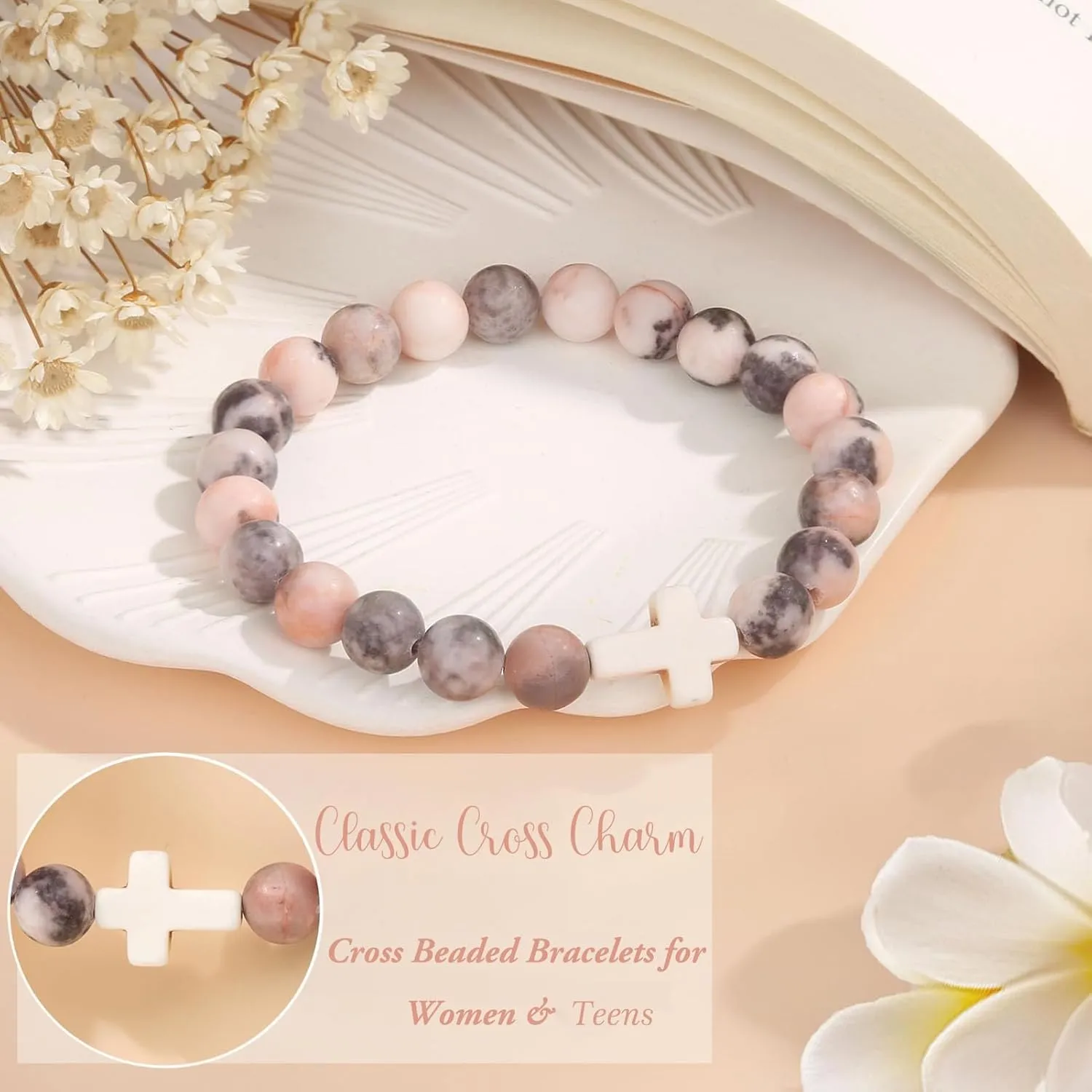Easter Basket Stuffers for Teens Daughter Cross Beaded Bracelets Gifts from Mom Dad Christian Jewelry Gifts Daughter Birthday Baptism Confirmation Gifts Idea Christmas Stocking Valentines