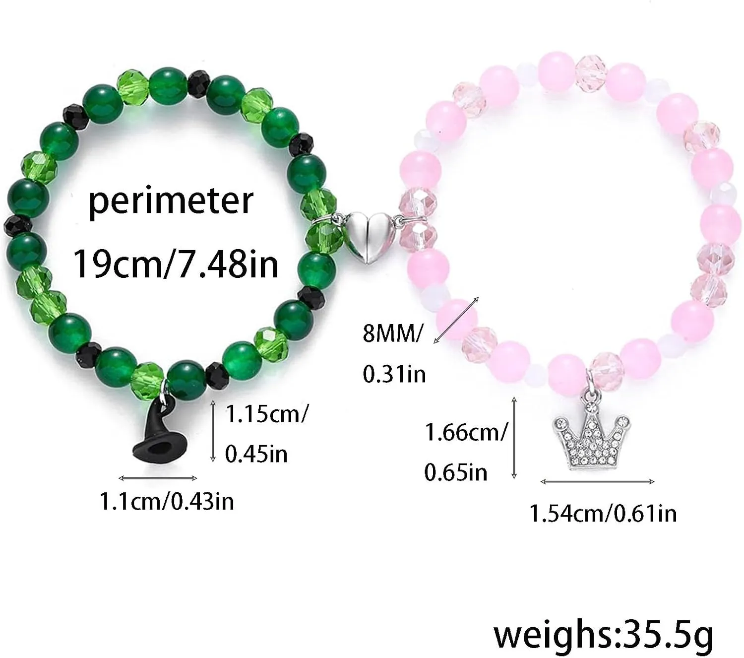 Elphaba Galinda Friendship Matching Bracelets Rhinestone Crown Witch Hat Matching Bracelets Couples Accessories Christmas Valentine's Day Gifts for Fans Party Dress Decor