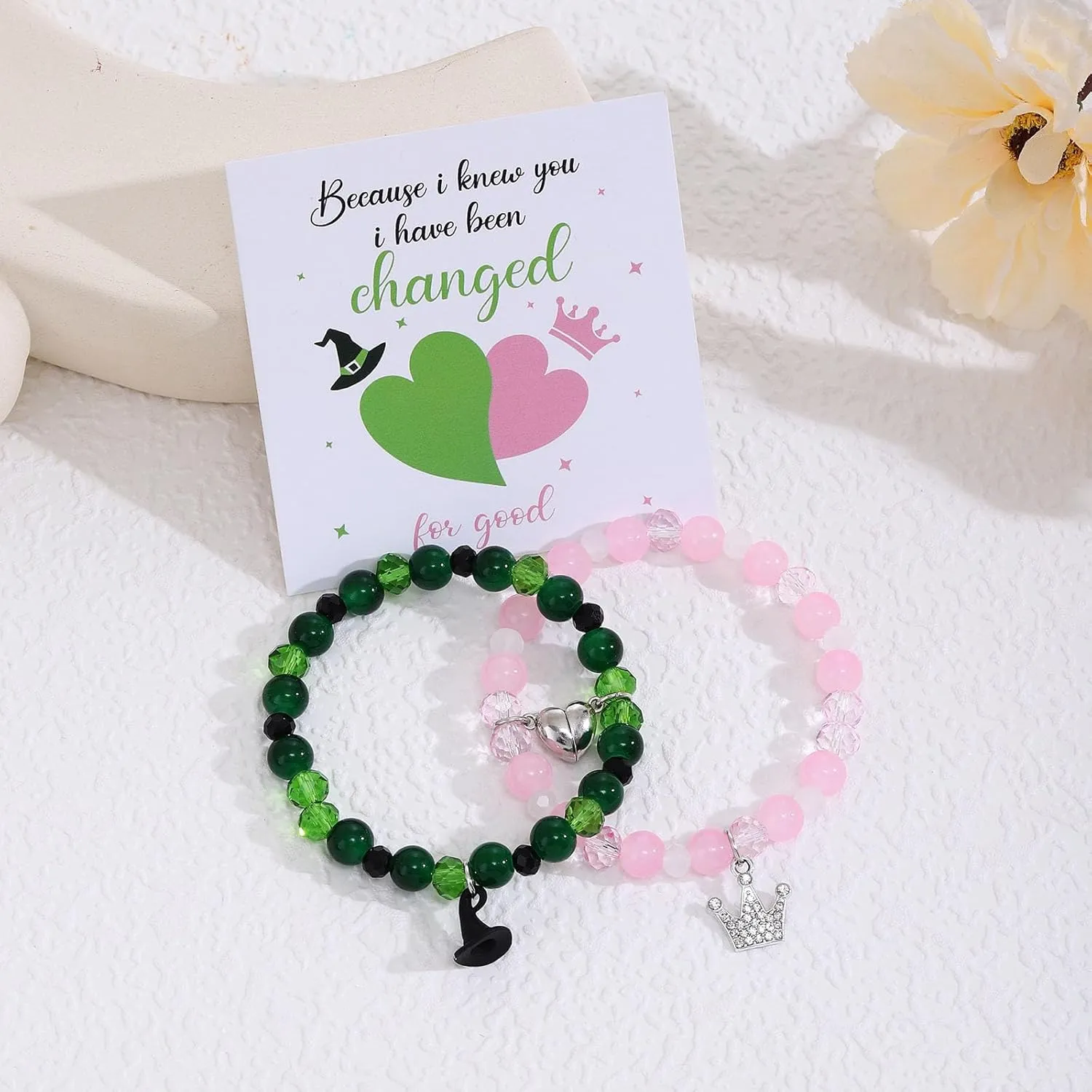 Elphaba Galinda Friendship Matching Bracelets Rhinestone Crown Witch Hat Matching Bracelets Couples Accessories Christmas Valentine's Day Gifts for Fans Party Dress Decor