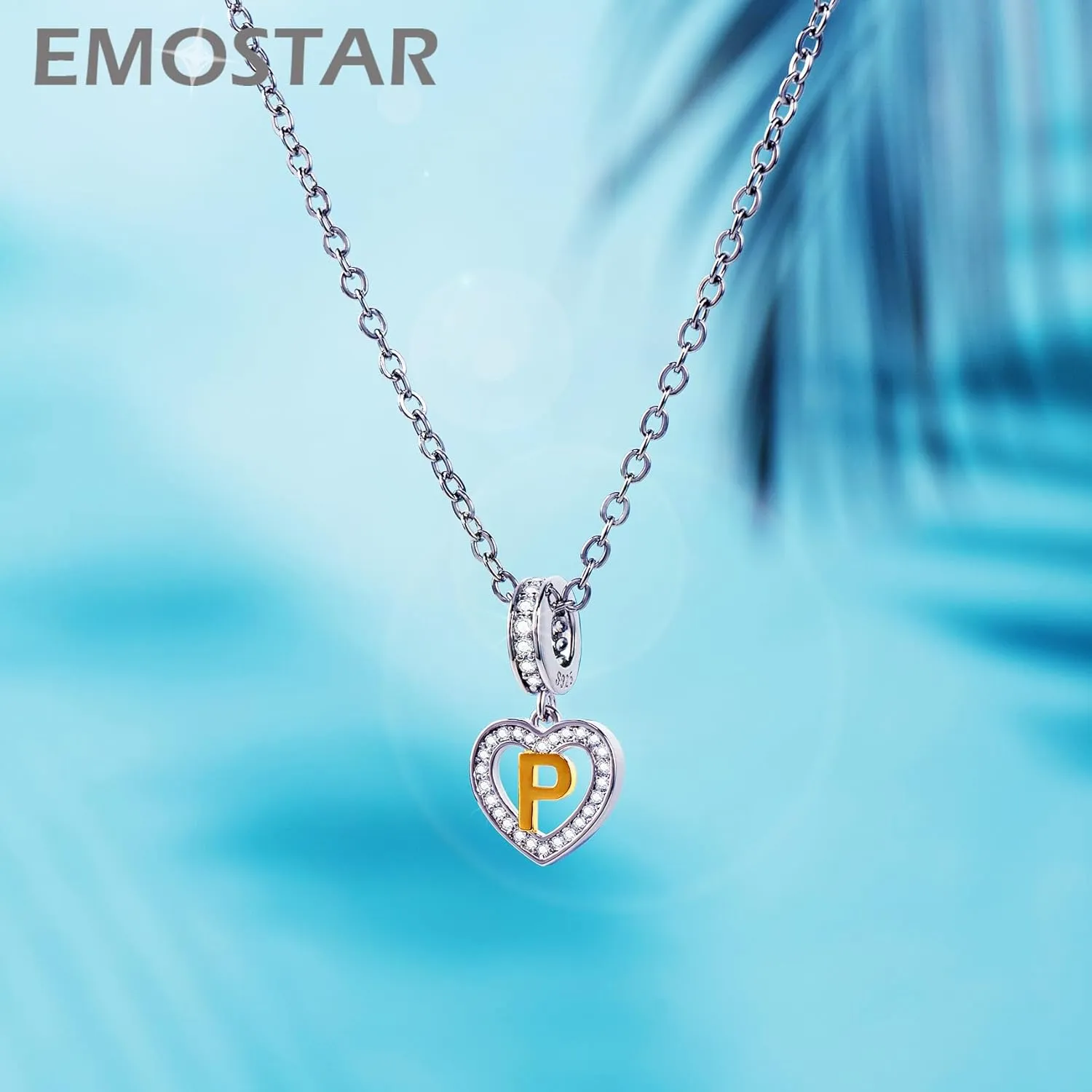 EMOSTAR Letter Charm Initial A-Z Beads fit European DIY Bracelet, 18K Gold Plated Letras Charms, 925 Sterling Silver Heart Alphabet Necklace Pendant with CZ, Gifts for Family/Valentines/Christmas
