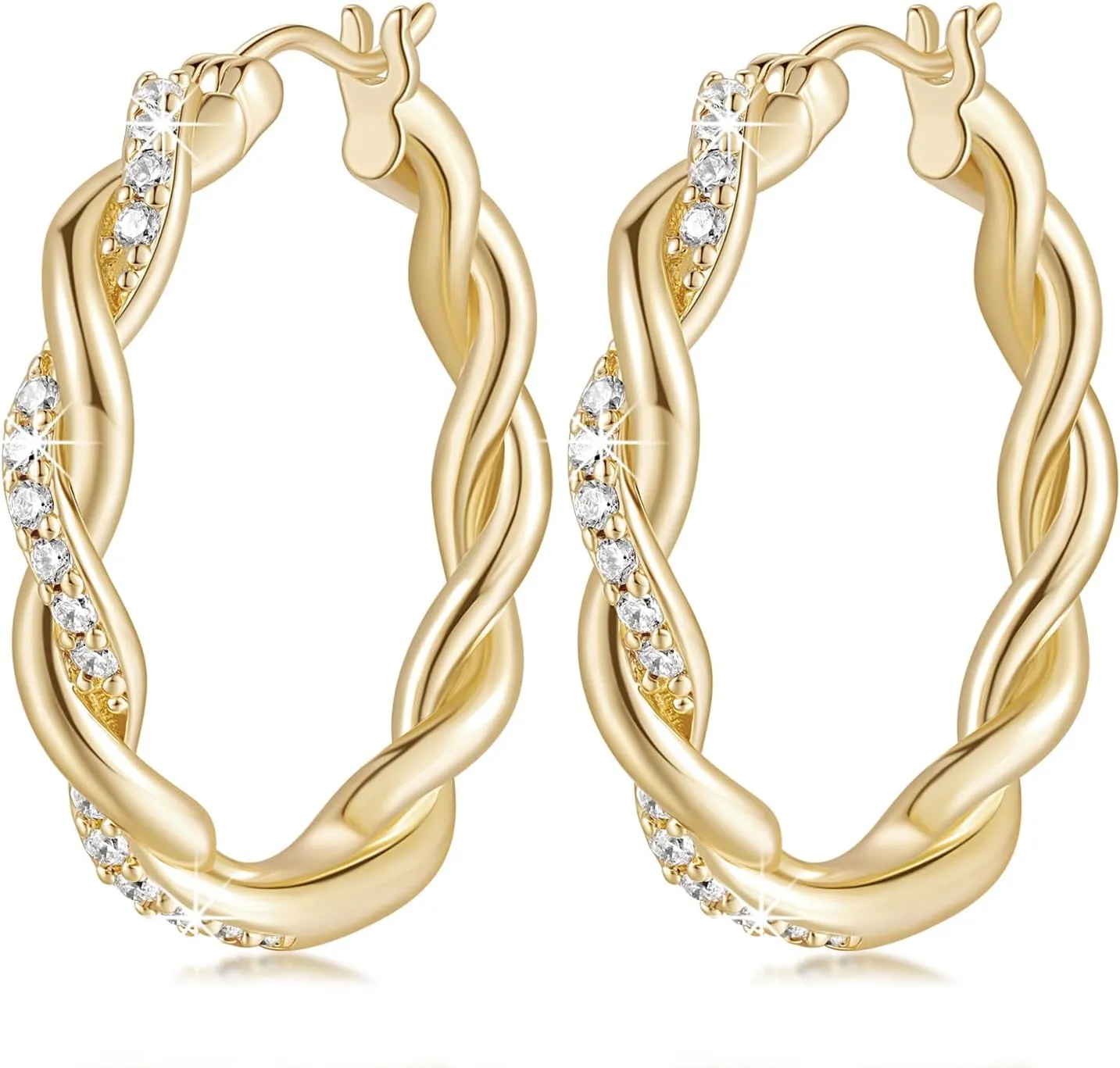 ENROSE Gold Hoop Earrings 14K Gold Earring for Women Twisted Large Hoop Earrings Minimalist Diamond Earring Gift Jewelry