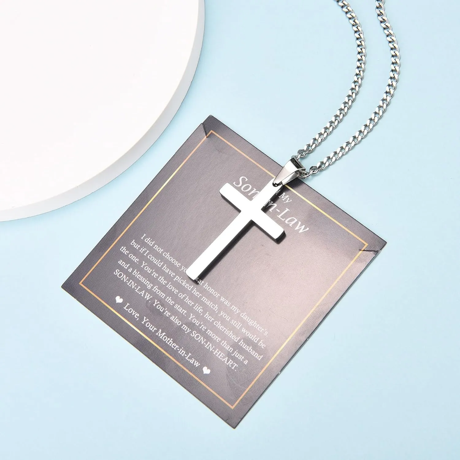 EPIRORA Cross Necklaces Gifts for Men, Silver Cuban Link Chain Necklace Gifts for Dad Son Grandson Uncle Nephew Boyfriend