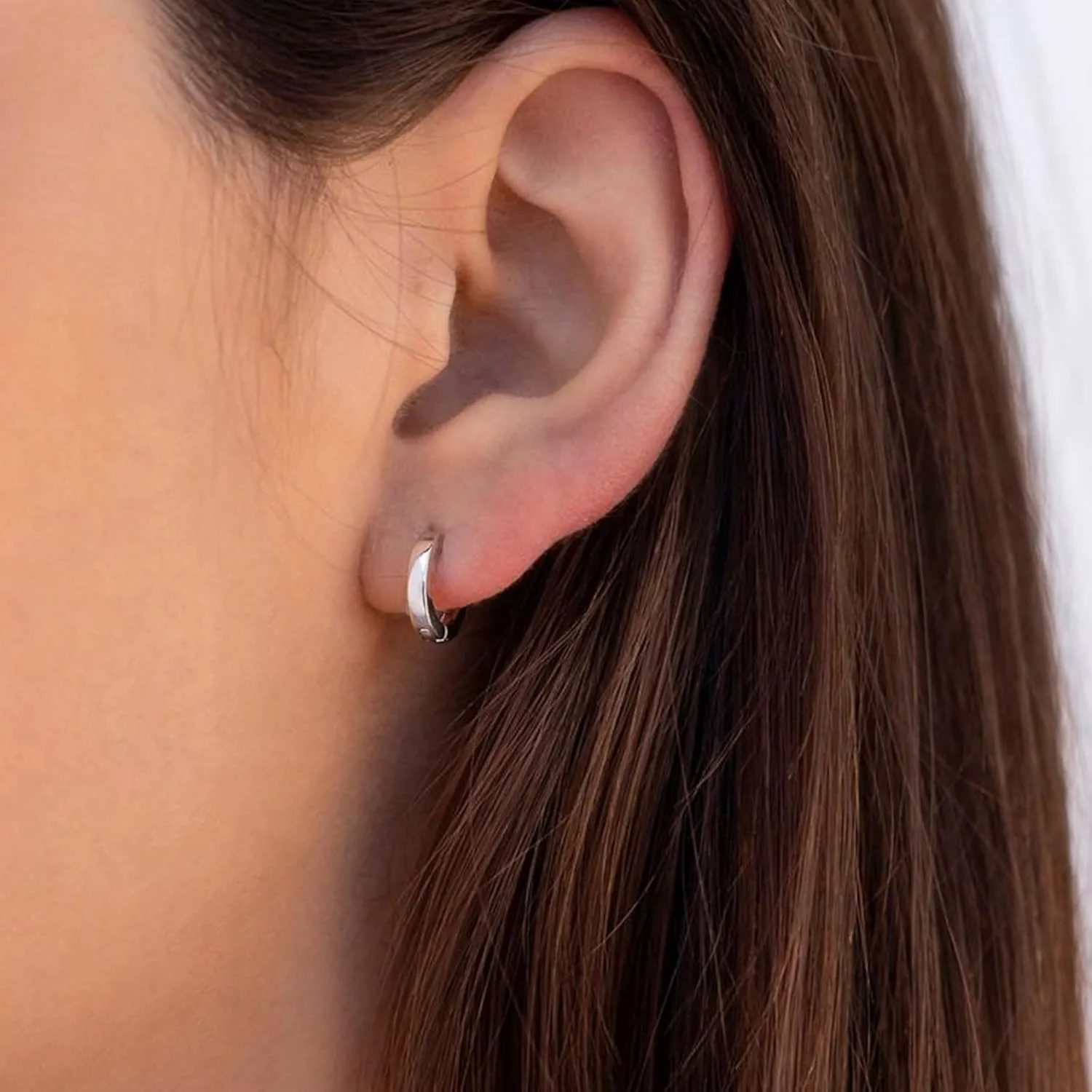 EPIRORA Sterling Silver Earrings for Women Girls, 3 Pairs 14K White Gold Plated Cubic Zirconia Huggie Hoops Pearl Hoops Set, 8mm Small Cartilage Earrings, Silver