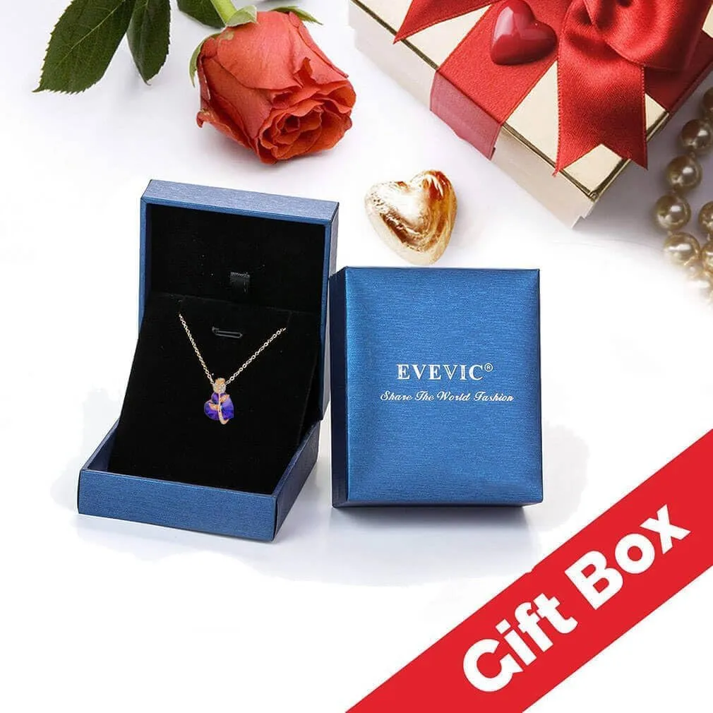 EVEVIC Austrian Crystal Heart Rose Flower Pendant Necklaces for Women Fashion 14K Gold Plated Dainty Necklace Hypoallergenic Jewelry