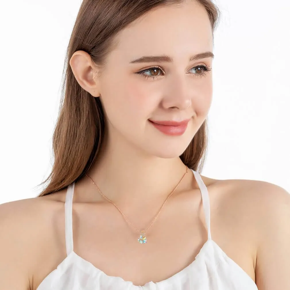 EVEVIC Austrian Crystal Heart Rose Flower Pendant Necklaces for Women Fashion 14K Gold Plated Dainty Necklace Hypoallergenic Jewelry