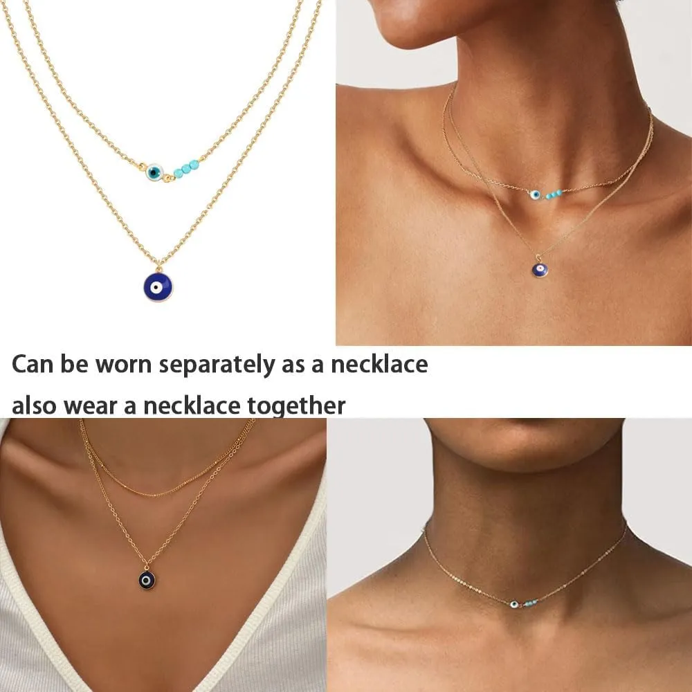 Evil Eye Necklace for Women14K Gold Plated Charm Cubic Zirconia Evil Eye Pendant Gold Necklaces Layered Jewelry Gifts