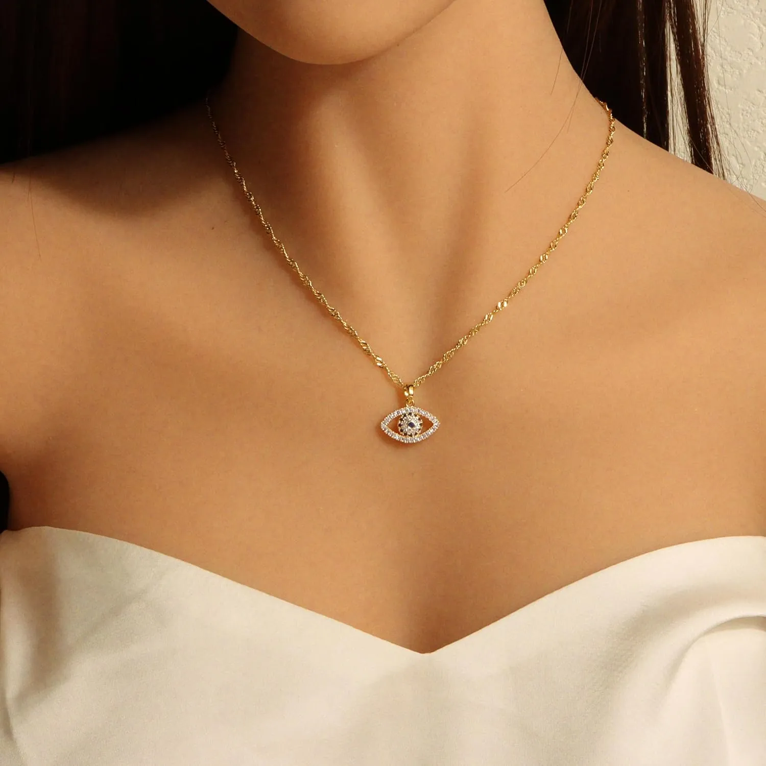 Evil Eye Necklace for Women14K Gold Plated Charm Cubic Zirconia Evil Eye Pendant Gold Necklaces Layered Jewelry Gifts