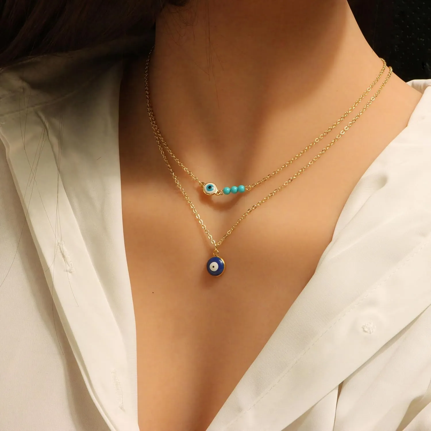 Evil Eye Necklace for Women14K Gold Plated Charm Cubic Zirconia Evil Eye Pendant Gold Necklaces Layered Jewelry Gifts