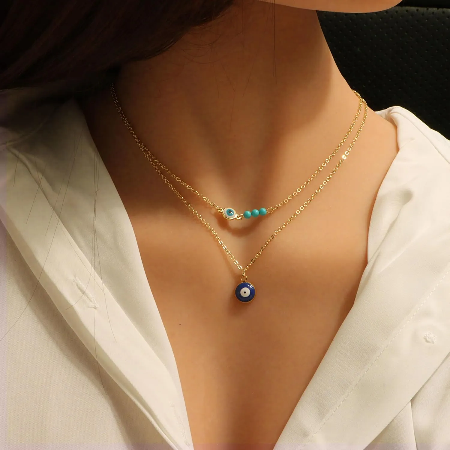 Evil Eye Necklace for Women14K Gold Plated Charm Cubic Zirconia Evil Eye Pendant Gold Necklaces Layered Jewelry Gifts