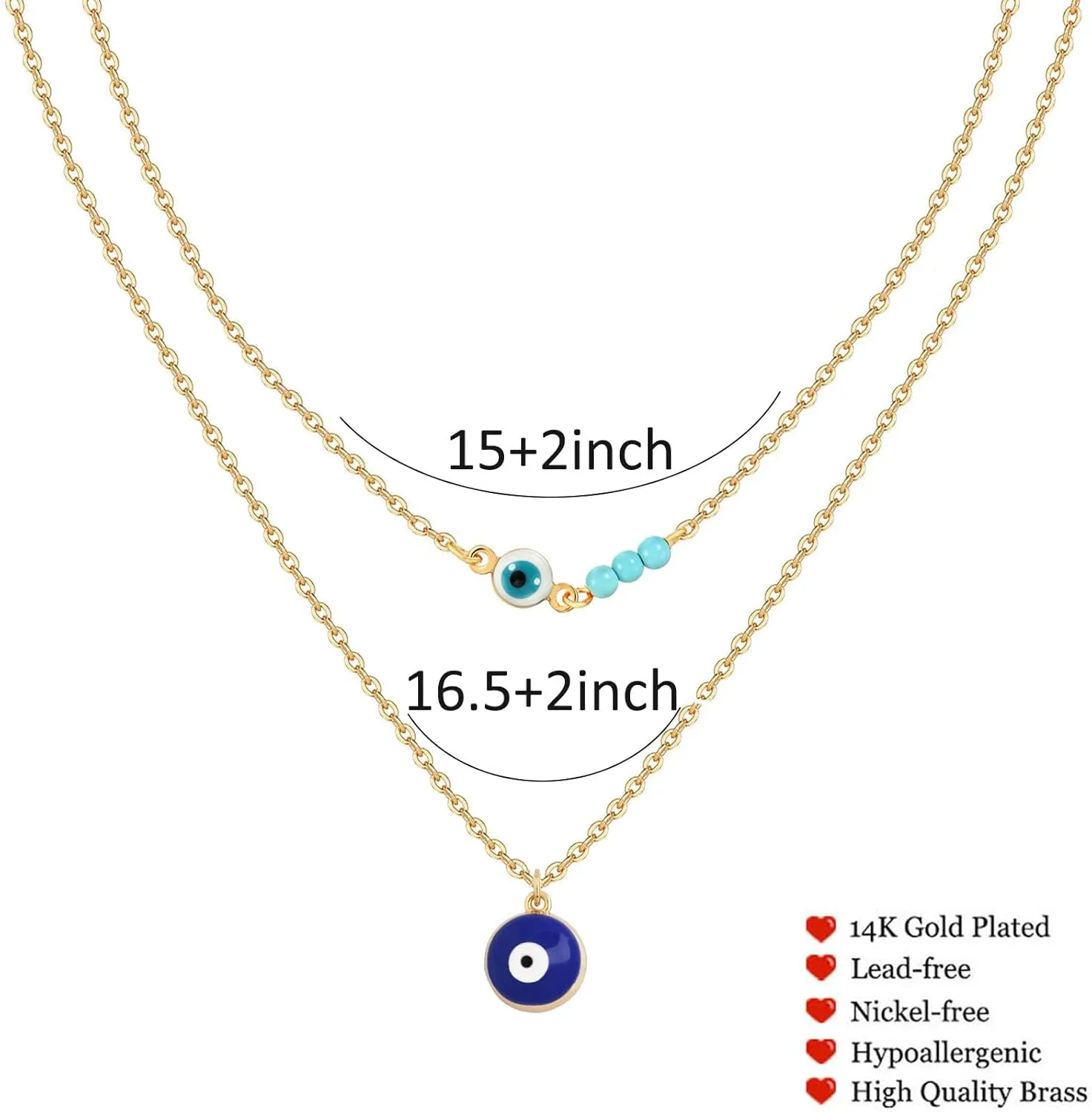 Evil Eye Necklace for Women14K Gold Plated Charm Cubic Zirconia Evil Eye Pendant Gold Necklaces Layered Jewelry Gifts