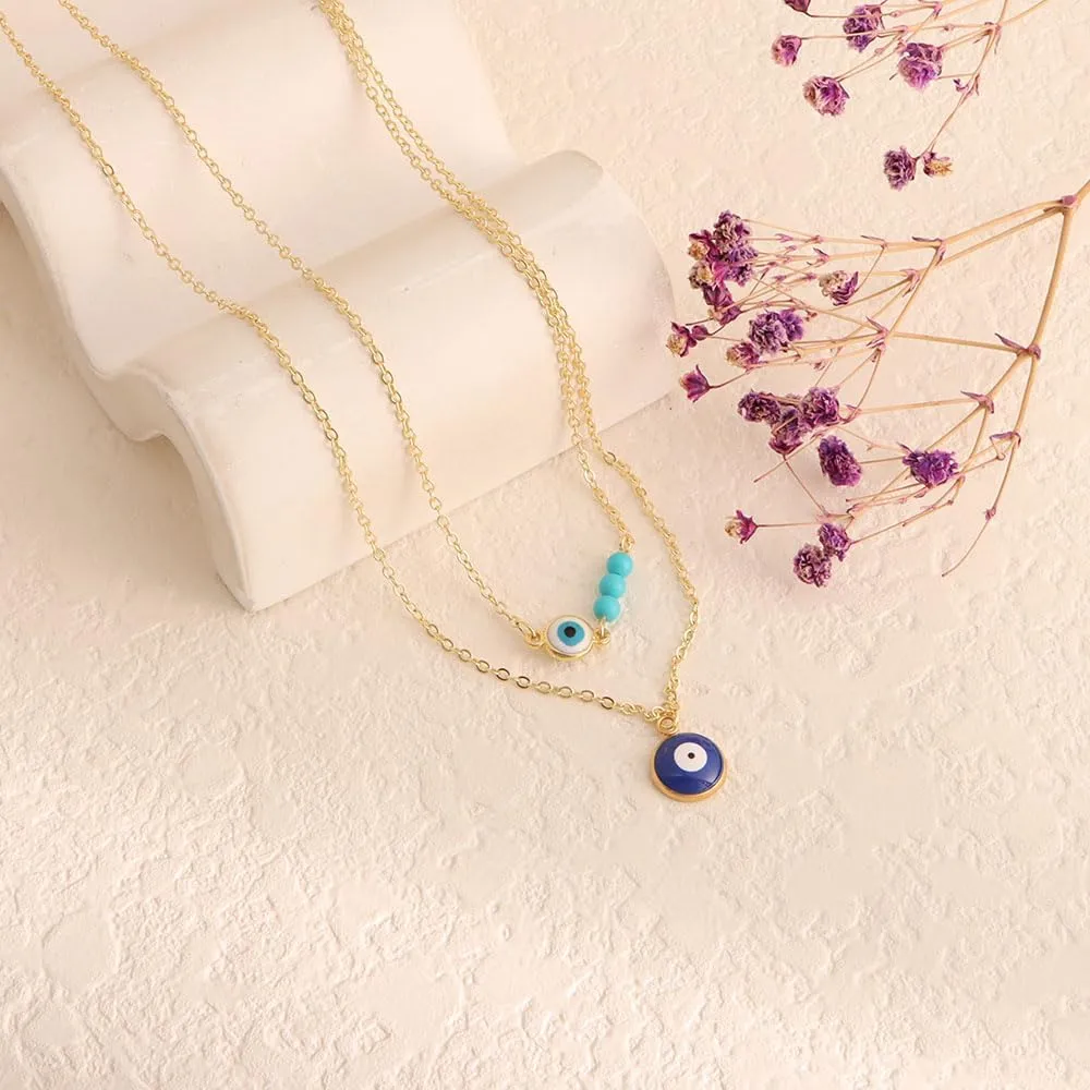 Evil Eye Necklace for Women14K Gold Plated Charm Cubic Zirconia Evil Eye Pendant Gold Necklaces Layered Jewelry Gifts