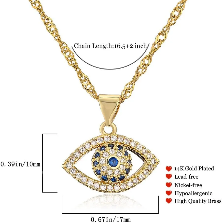 Evil Eye Necklace for Women14K Gold Plated Charm Cubic Zirconia Evil Eye Pendant Gold Necklaces Layered Jewelry Gifts