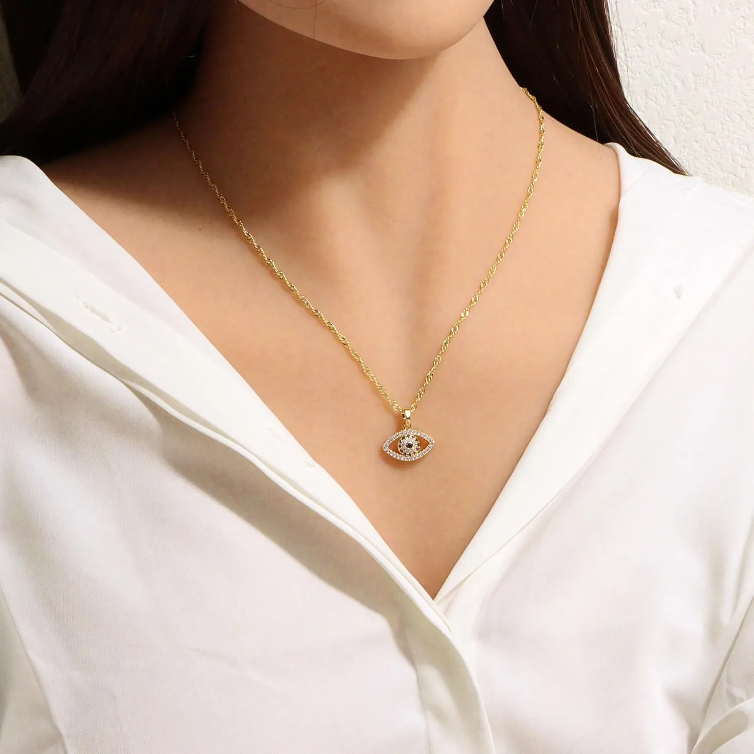 Evil Eye Necklace for Women14K Gold Plated Charm Cubic Zirconia Evil Eye Pendant Gold Necklaces Layered Jewelry Gifts