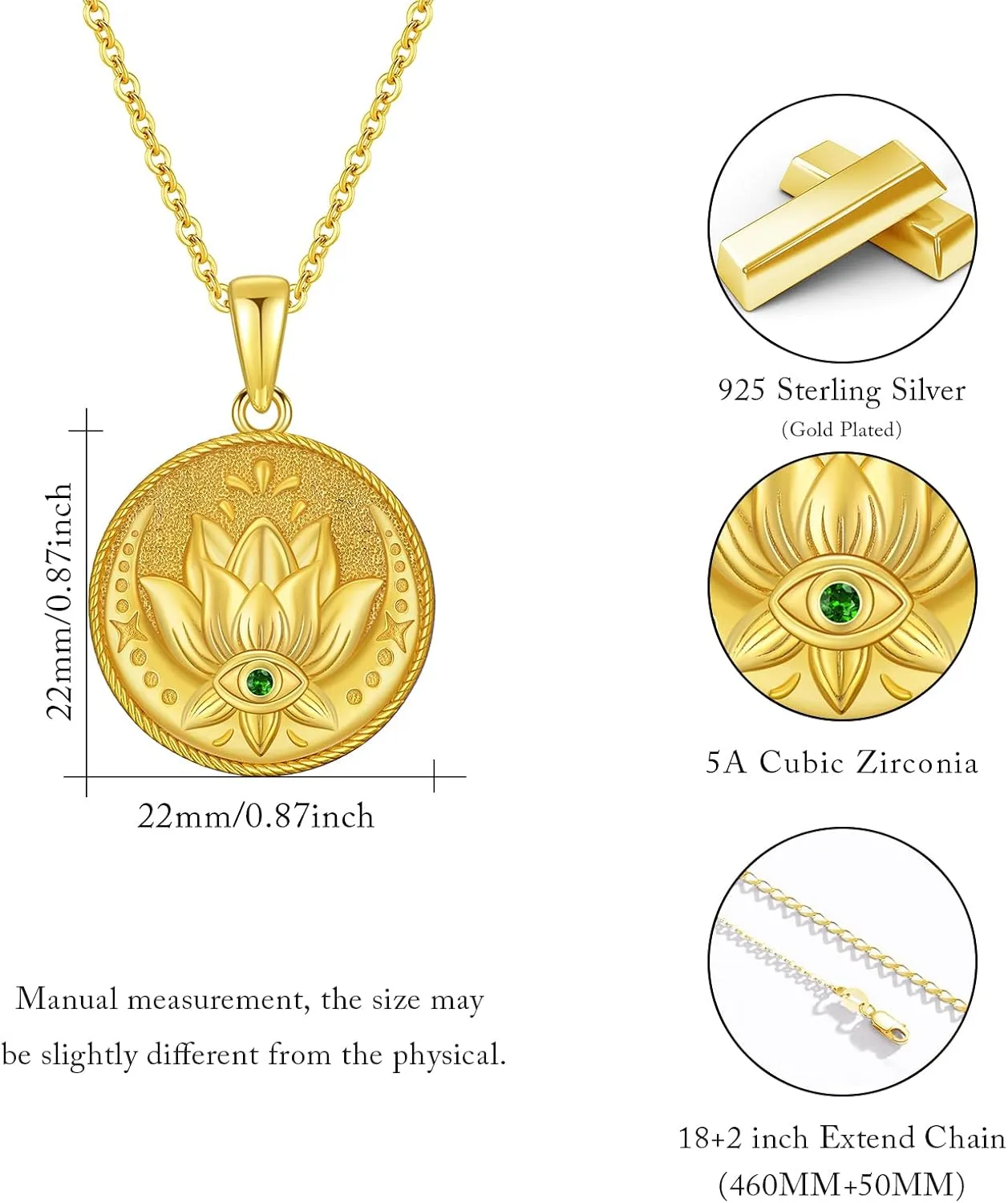 Evil Eye Necklace Sterling Silver Lotus Necklaces Evil Eye Pendant Spiritual Protection Amulet Jewelry Birthday Gifts for Women Men