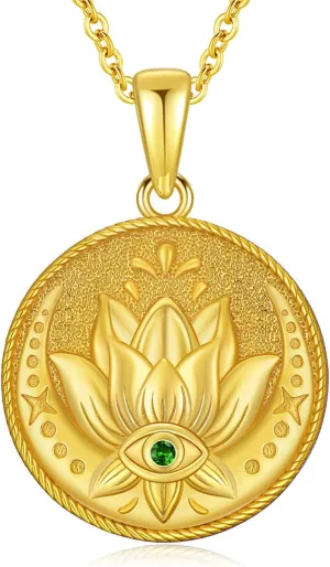 Evil Eye Necklace Sterling Silver Lotus Necklaces Evil Eye Pendant Spiritual Protection Amulet Jewelry Birthday Gifts for Women Men