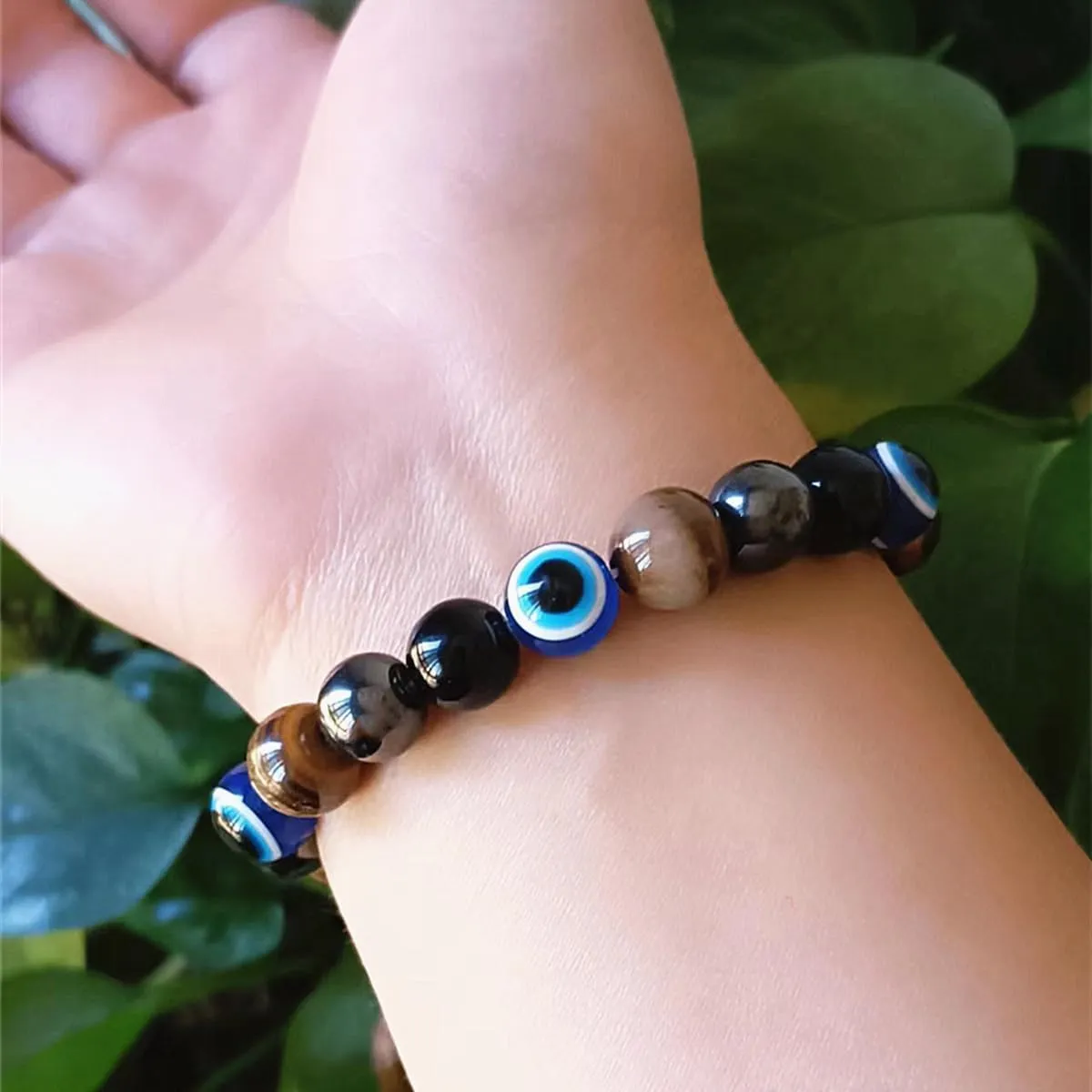 Evil Eye with Hematite Black Obsidian Tiger Eye Stone Triple Protection Bracelets for Men Women, Crystal Jewelry Stone Bracelets Bring Luck and Prosperity and Happiness