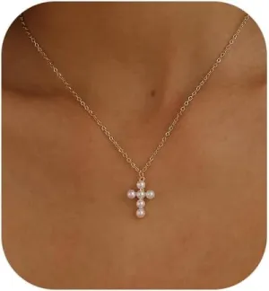 Ewrkbr Gold Pearl Necklaces for Women - 14K Gold Plated Dainty CZ Pearl Choker Necklace for Trendy Formal Wedding Occasions