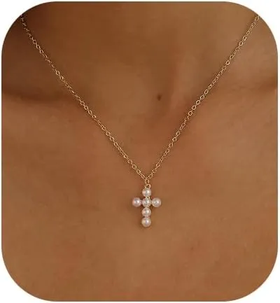 Ewrkbr Gold Pearl Necklaces for Women - 14K Gold Plated Dainty CZ Pearl Choker Necklace for Trendy Formal Wedding Occasions